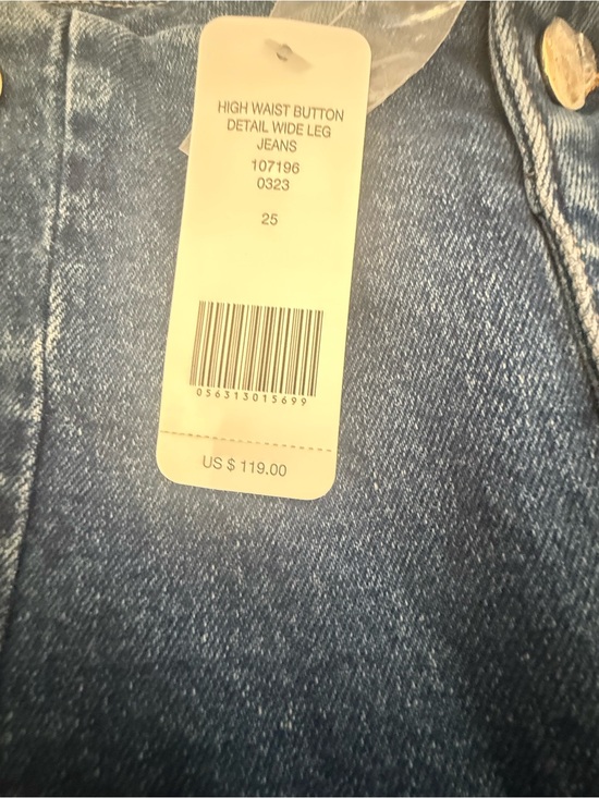 bebe Denim - High Waist Button Detail Wide Leg Jeans - Blue